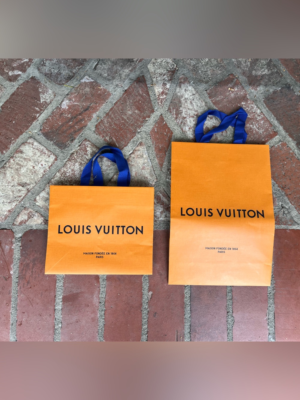 Louis Vuitton Orange Gift Bag with Blue Ribbon Handles